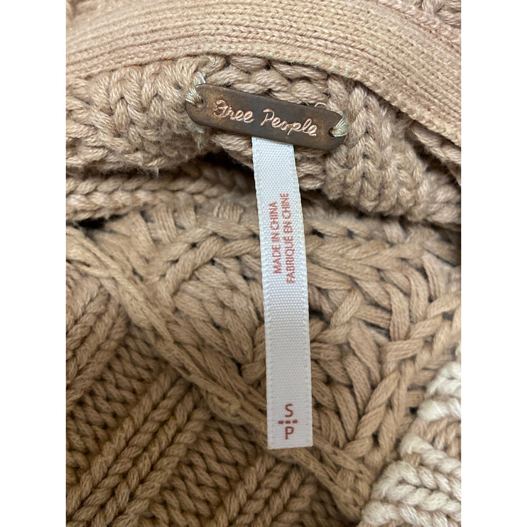 Free People Sweetheart Beige Chunky Knit Mock Neck Balloon Sleeve Sweater Top S