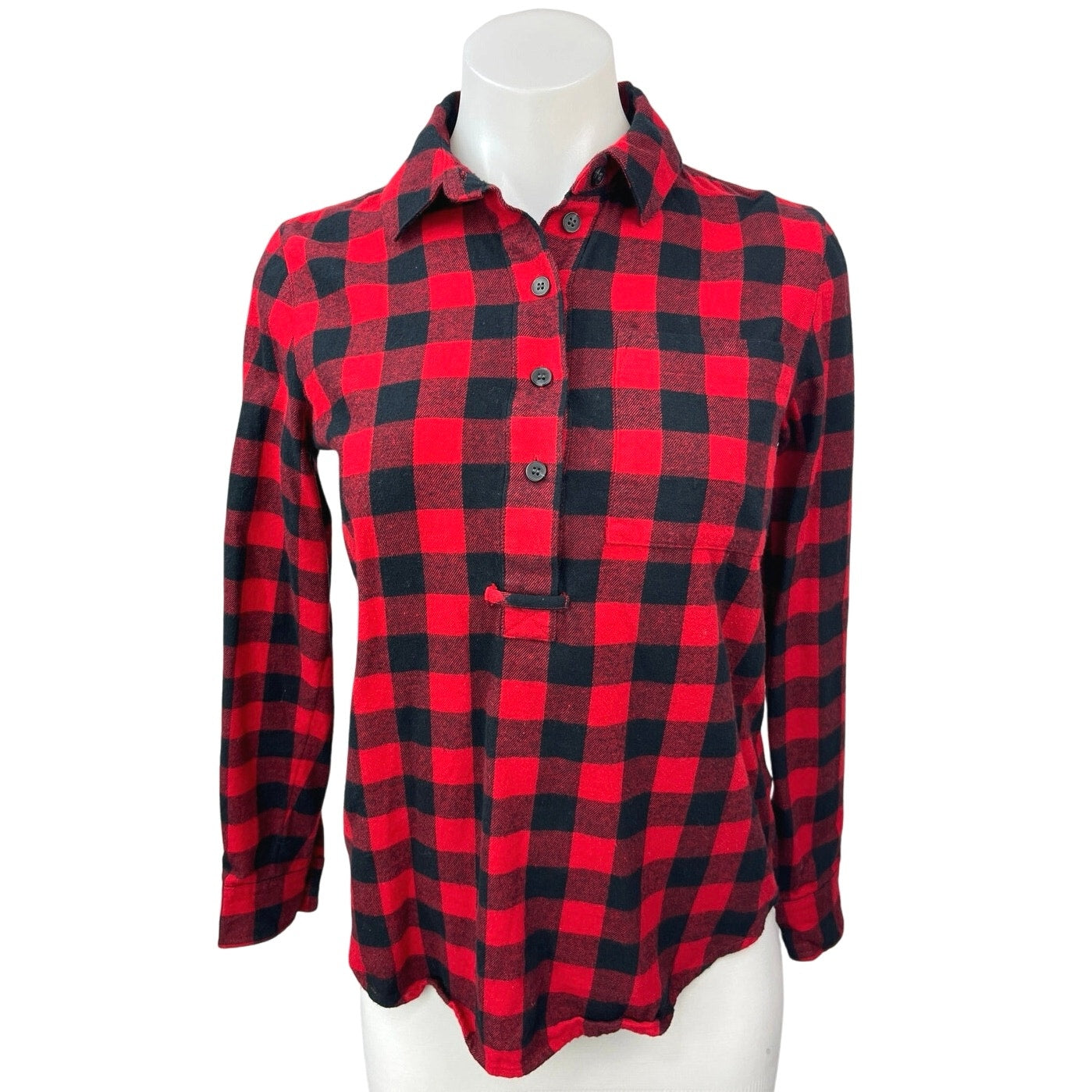 Madewell Women's Red Black Plaid Check Flannel Half Button Down Shirt Brie Madewell Women's Red Black Plaid Check Flannel Half Button Down Shirt Brie