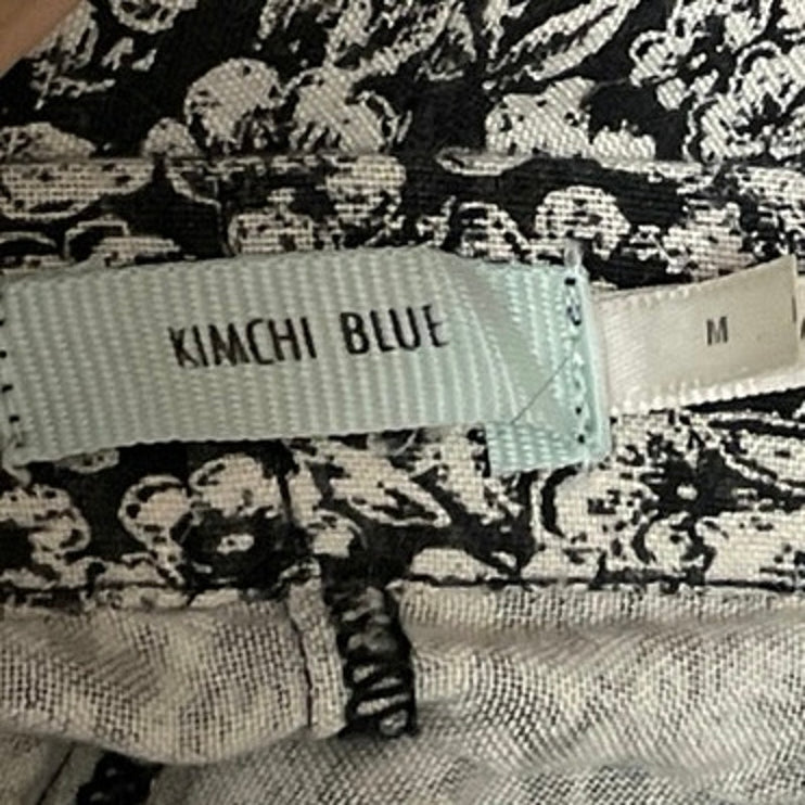 Kimchi Blue Black White Floral Mid Waist Zip Flare A Line Mini Skirt Size M