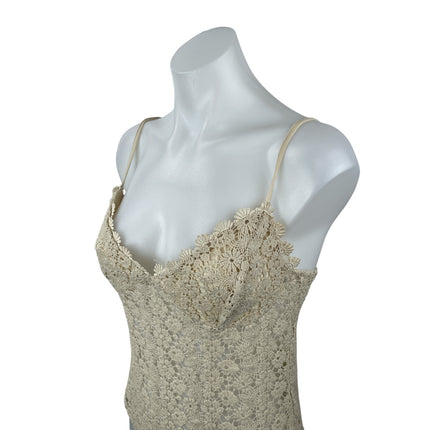 H&M Women's Beige Floral Lace Eyelet Crochet Sleeveless Camisole Tank Bodysuit M