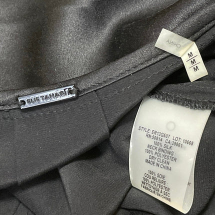 Elie Tahari Womens Black Long Sleeves Satin Silk Pleated Pintuck Blouse Top Sz M