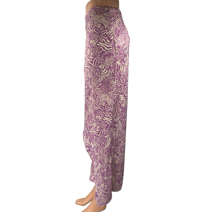 Free People Purple Floral High Waist Ruched Tie Front Slit Maxi Pencil Skirt S