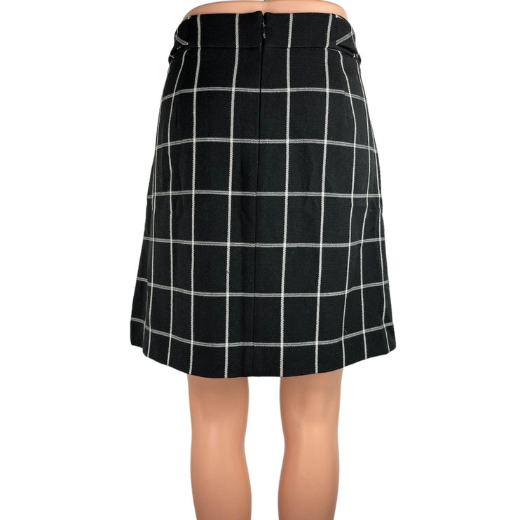 Ann Taylor LOFT Black Windowpane Plaid Knee Length Back Zip A-line Skirt Size 8