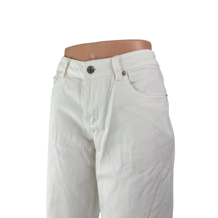 NEW Edikted Women's White Mid Rise Baggy Flare Wide Leg Denim Jeans Pants Size M