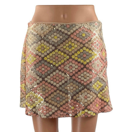 MNG Mango Women's Multicolor Geometric Sequin Side Zip Mini Pencil Skirt Size M