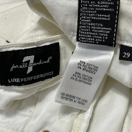 7 For All Mankind Luxe Performance White Slim Straight Denim Jeans Pants Size 29