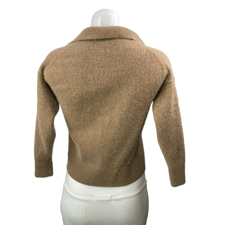 Quince 100% Mongolian Cashmere Tan Long Sleeves Collared Polo Sweater Top Sz M