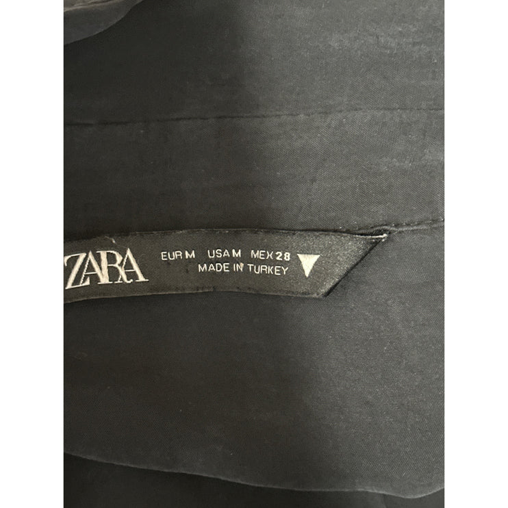 Zara Women's Black Relaxed Oversized Long Sleeve Button Up Shirt Tunic Top Sz M