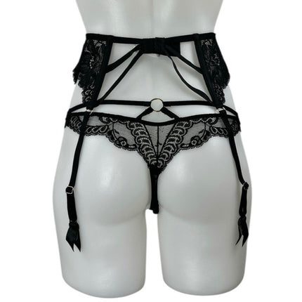 Aubade Women's Black Lace Sheer Corset Garter Belt Waist Cincher Lingerie Size S