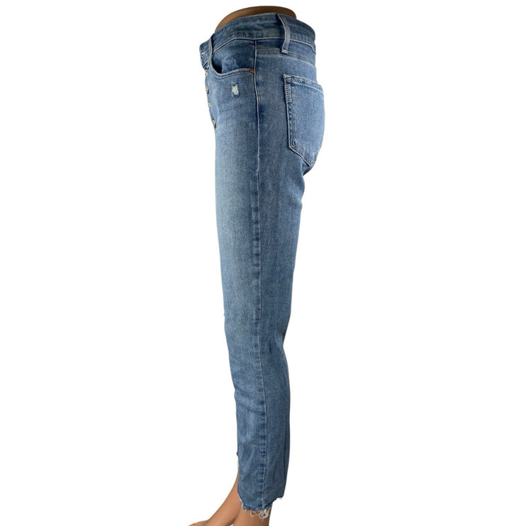 Paige Hoxton Blue High Waist Distressed Frayed Raw Hem Skinny Denim Jeans Sz 28