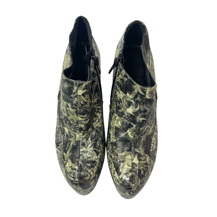 Aldo Rise Green Leather Floral Almond Toe Stiletto Heel Platform Ankle Boots 6