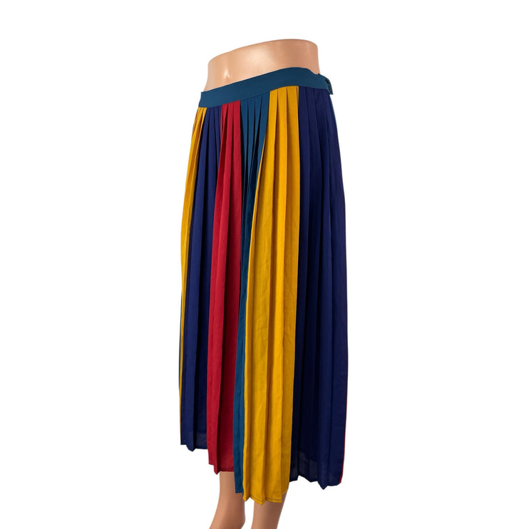 Modcloth Women's Multicolor Color Block Pleated High Rise Midi A-Line Skirt Sz M