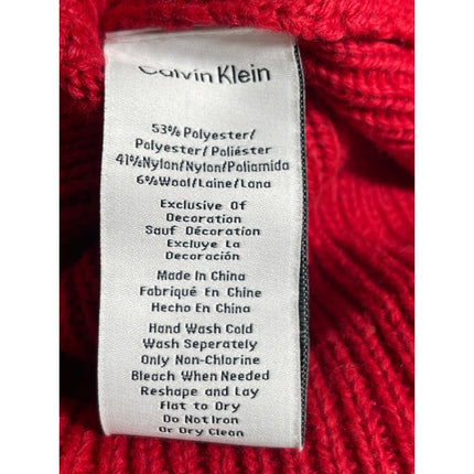 Calvin Klein Women's Red Wool Ribbed Knit Cuffed Logo Winter Beanie Hat OS
