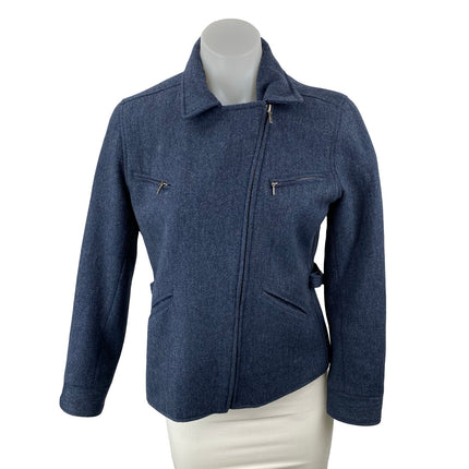 Lauren Ralph Lauren Navy Blue Long Sleeve Asymmetric Zip Moto Biker Jacket Sz S