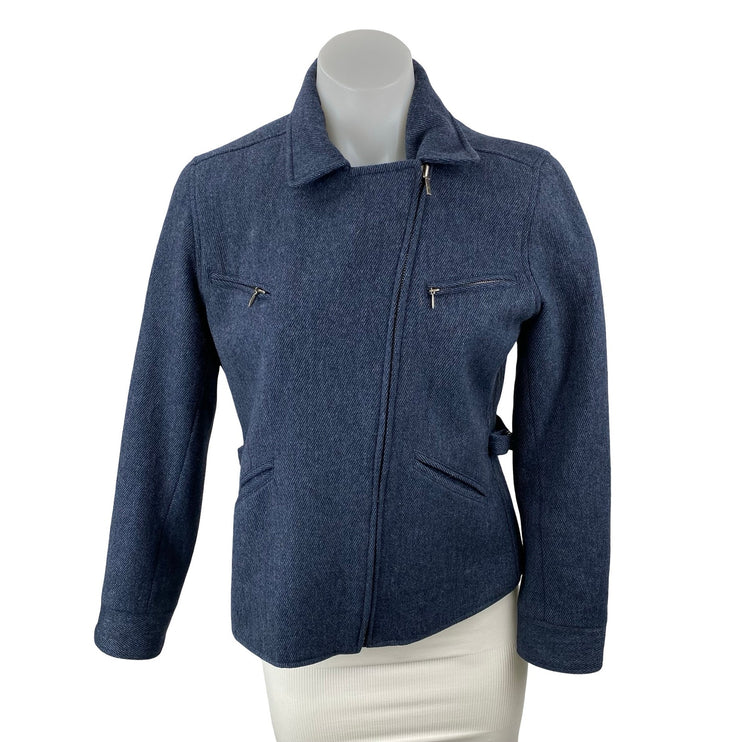 Lauren Ralph Lauren Navy Blue Long Sleeve Asymmetric Zip Moto Biker Jacket Sz S