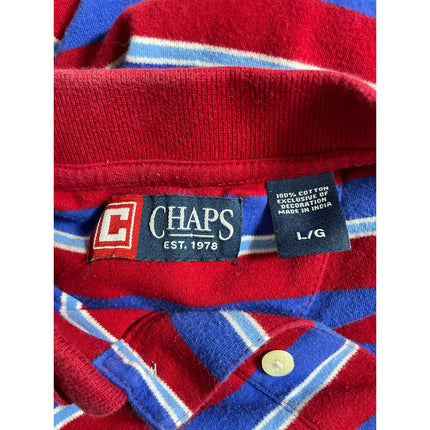 Chaps Men's Red Blue Striped Logo Short Sleeve Golf Casual Polo Shirt Top Size L