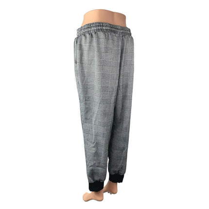 Bar III Women's Black White Plaid High Rise Tapered Jogger Sweat Pants Size L