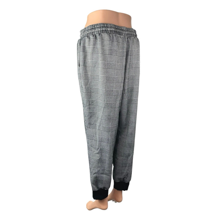 Bar III Women's Black White Plaid High Rise Tapered Jogger Sweat Pants Size L