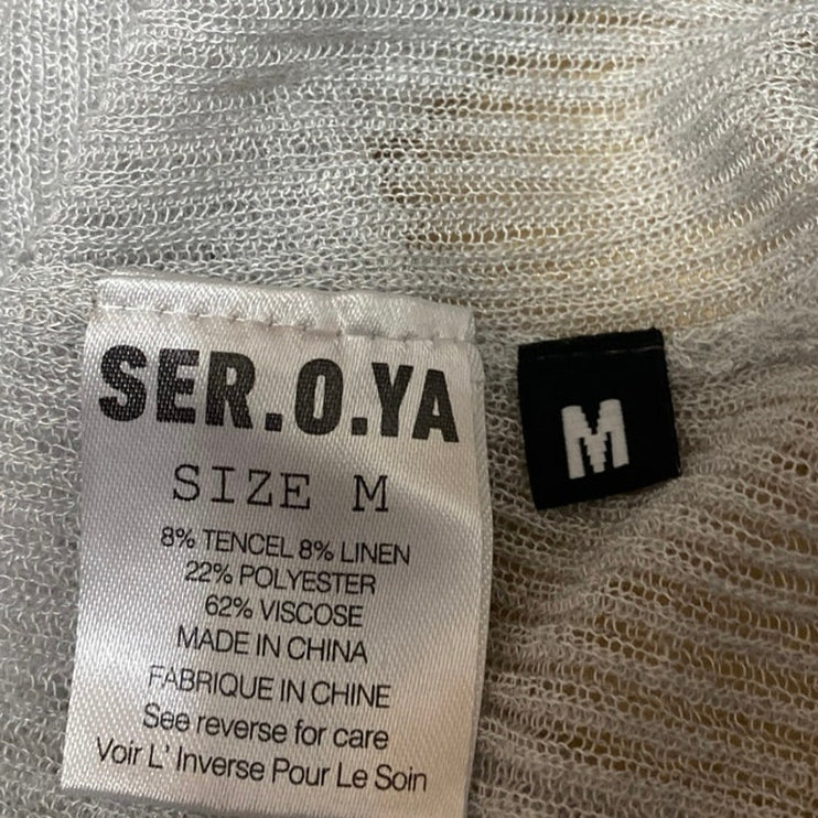 NEW Ser.O.Ya Piper Gray Linen Knit Turtleneck Long Sleeve Sheer Sweater Top Sz M