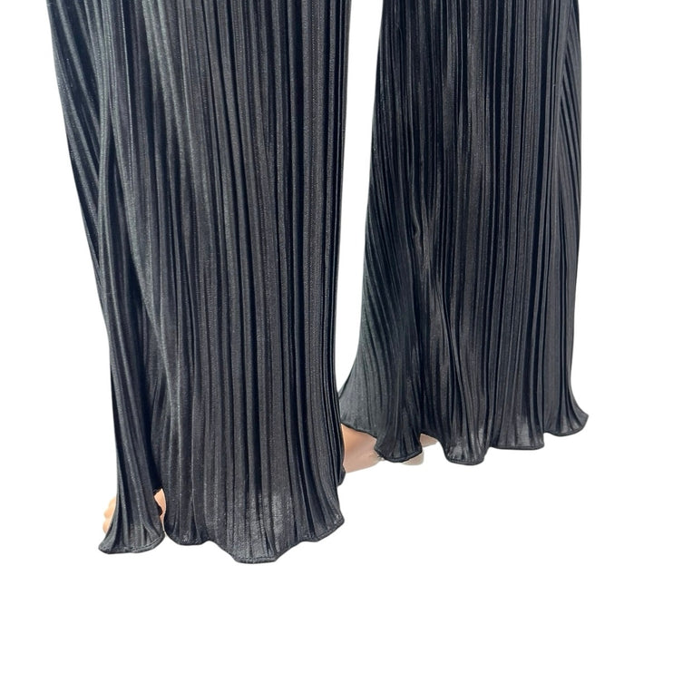 Silk & Salt Womens Black Pleated Elastic High Waist Straight Wide Leg Pants Sz M
