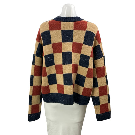 Madewell Beige Wool Checkered Colorblock Knit Button Down Cardigan Sweater M