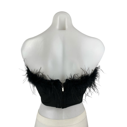 Superdown Ramona Black Feather Strapless Sleeveless Bandeau Corset Bustier Top S
