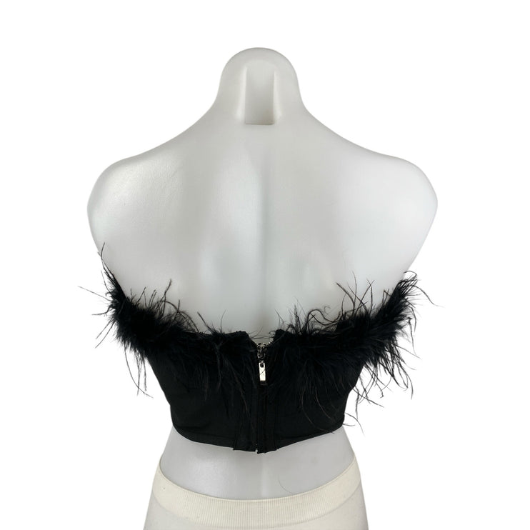 Superdown Ramona Black Feather Strapless Sleeveless Bandeau Corset Bustier Top S