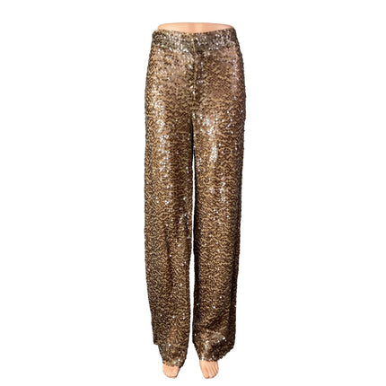 Zara Women's Brown Sequin Sparkly High Waisted Straight Trousers Pants Size XS