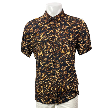 Topman Men's Brown Black Short Sleeves Animal Print Button Down Shirt Top Size L