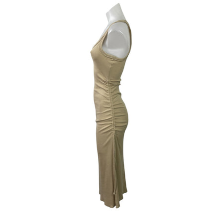 J.Crew Beige Rib Knit Side Slit Sleeveless Scoop Neck Tank Midi Bodycon Dress XS