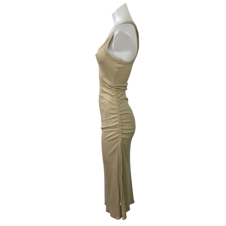 J.Crew Beige Rib Knit Side Slit Sleeveless Scoop Neck Tank Midi Bodycon Dress XS