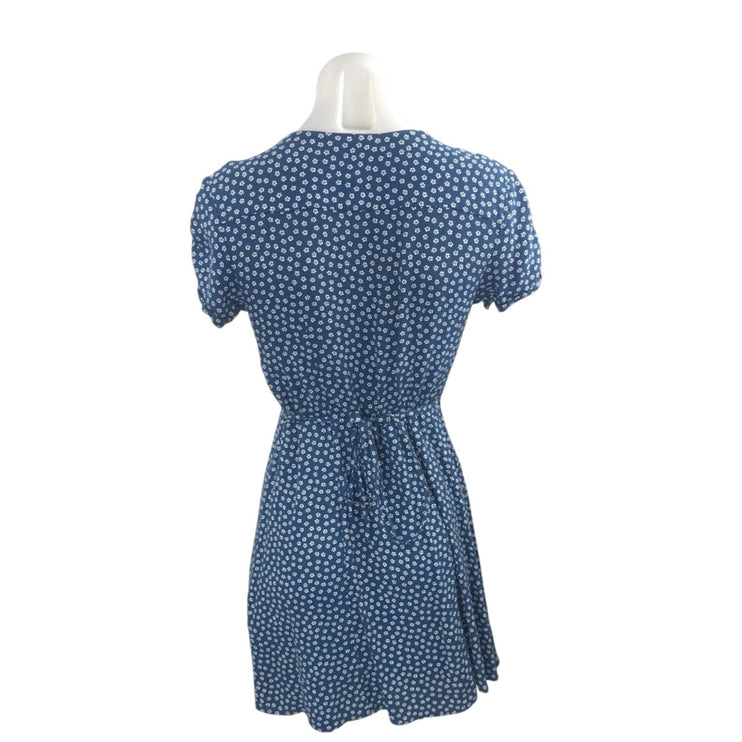 & Other Stories Blue Floral Short Sleeve V Neck Wrap A Line Mini Dress Size 4