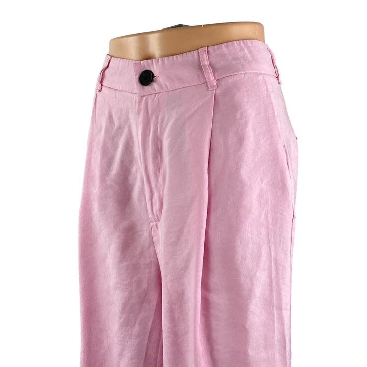 Zara Women's Pink High Waisted Pleated Wide Leg Baggy Trousers Pants Size M