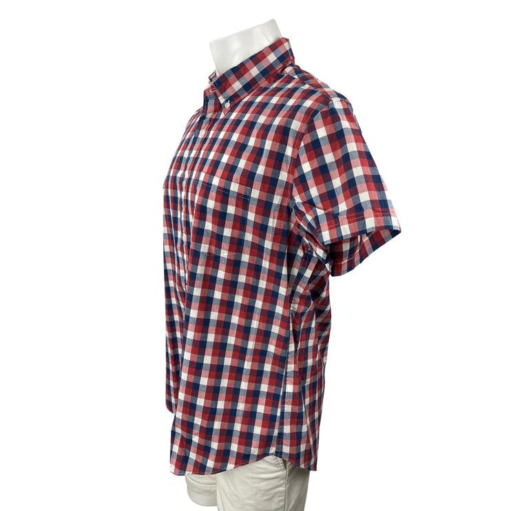 J.Crew Flex Washed Men's Red Gingham Check Short Sleeve Button Up Shirt Top L