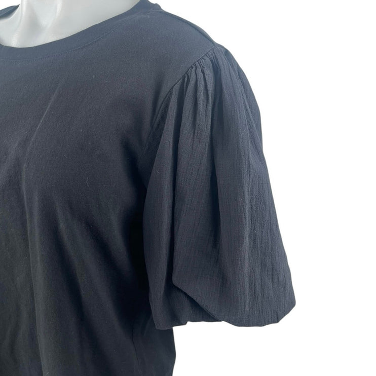 Sanctuary Women's Black Crewneck Short Puff Sleeve Tee T-shirt Blouse Top Size L