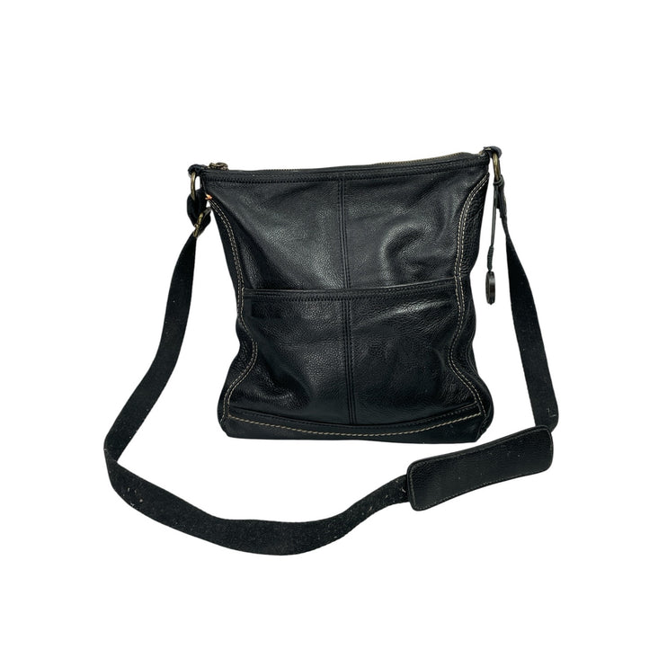The SAK Iris Black Pebbled Leather Zip Adjustable Crossbody Bag Handbag