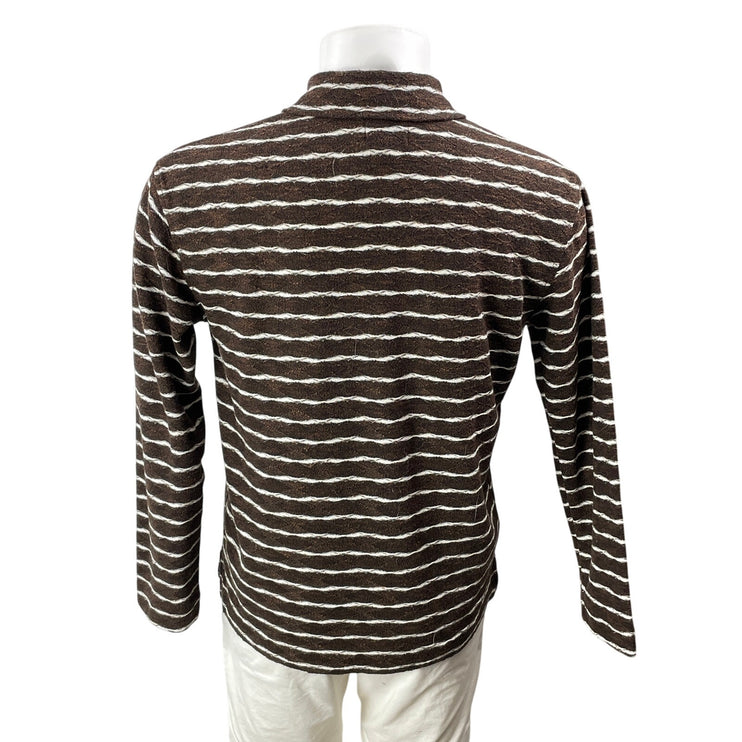 Urban Outfitters BDG Mens Brown White Striped Long Sleeves Polo Shirt Top Size M