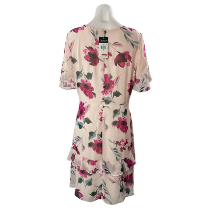 NEW Lauren Ralph Lauren Floral Rose Pink Ruffle Tiered A Line Mini Dress Size 10