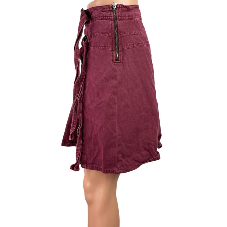 Urban Outfitters Kimchi Blue Burgundy Ginny Double Buckle Pleated Midi Skirt M