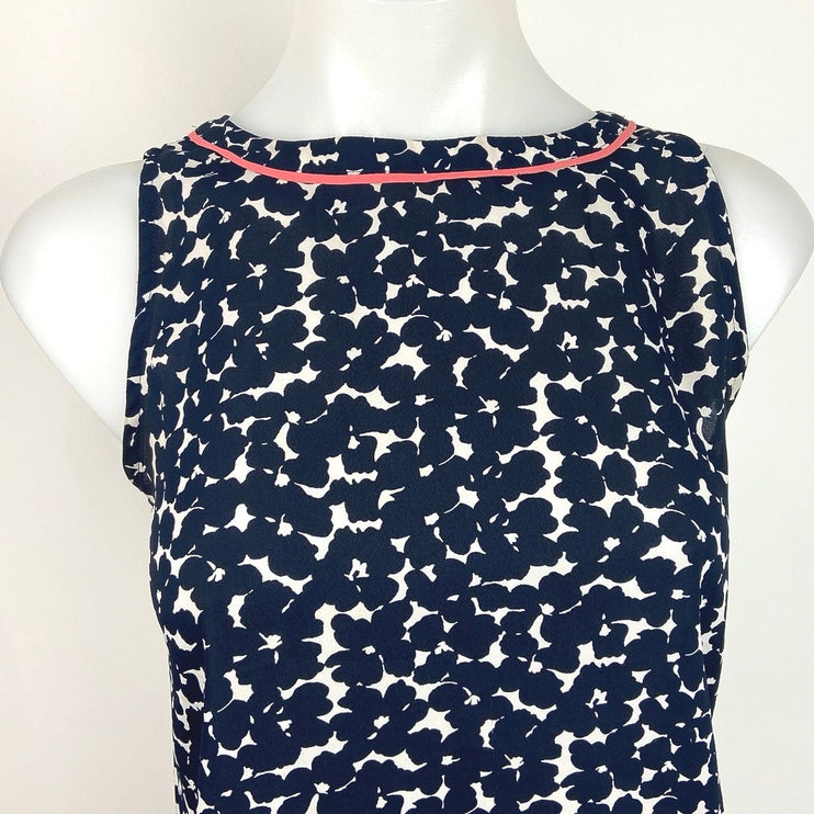 Ann Taylor LOFT Navy Blue Bateau Neck Keyhole Back Printed Tank Top Size SP