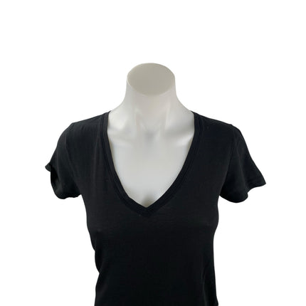 Club Monaco Women's Black Short Sleeve V Neck Basic T Shirt Tee Top Size XS