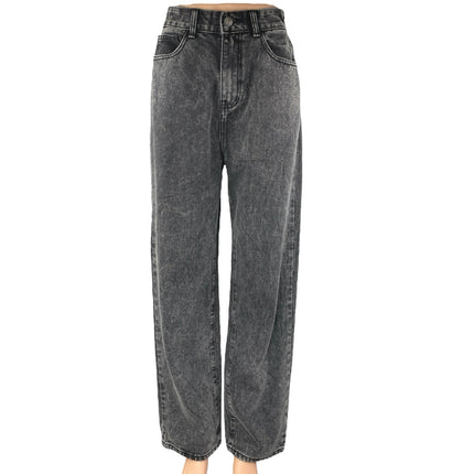 Momokrom women's Black Washed High Waisted Wide Leg Baggy Denim Jeans Size 6