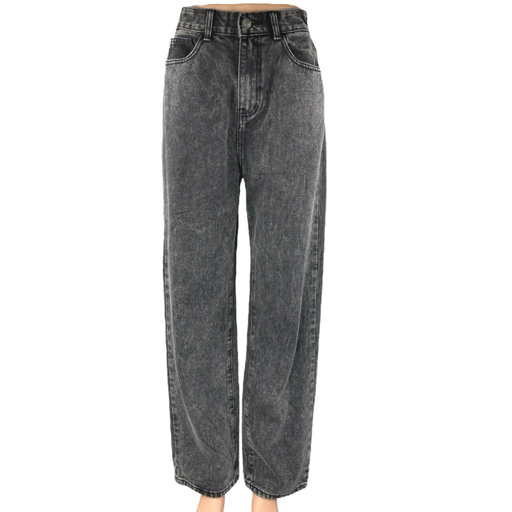 Momokrom women's Black Washed High Waisted Wide Leg Baggy Denim Jeans Size 6