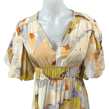 Jessica Simpson Multicolor Flutter Sleeve Tiered Midi Empire A-Line Dress Size M