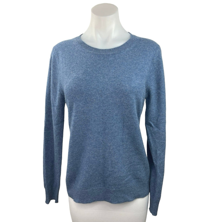 Tahari Women 100% Cashmere Blue Pullover Long Sleeve Crew Neck Sweatshirt Top L