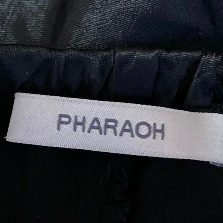 Pharaoh Riley Black Silky Satin Fringe Elastic Waist Pull On Midi A-Line Skirt 1
