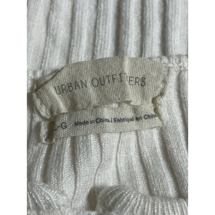 Urban Outfitters White Ribbed Knit Long Sleeve Button Down Sweater Crop Top Sz L