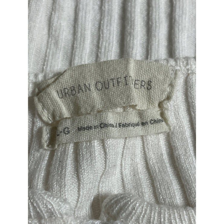 Urban Outfitters White Ribbed Knit Long Sleeve Button Down Sweater Crop Top Sz L