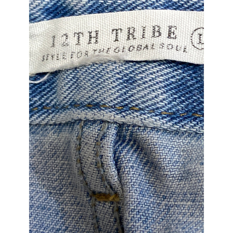 12th Tribe Women's Blue Distressed High Waist Baggy Wide Leg Denim Jeans Pants L