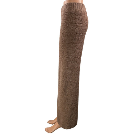 SKIMS Womens Brown Knit Elastic Waist Relaxed Wide Leg Lounge Trouser Pants S/M